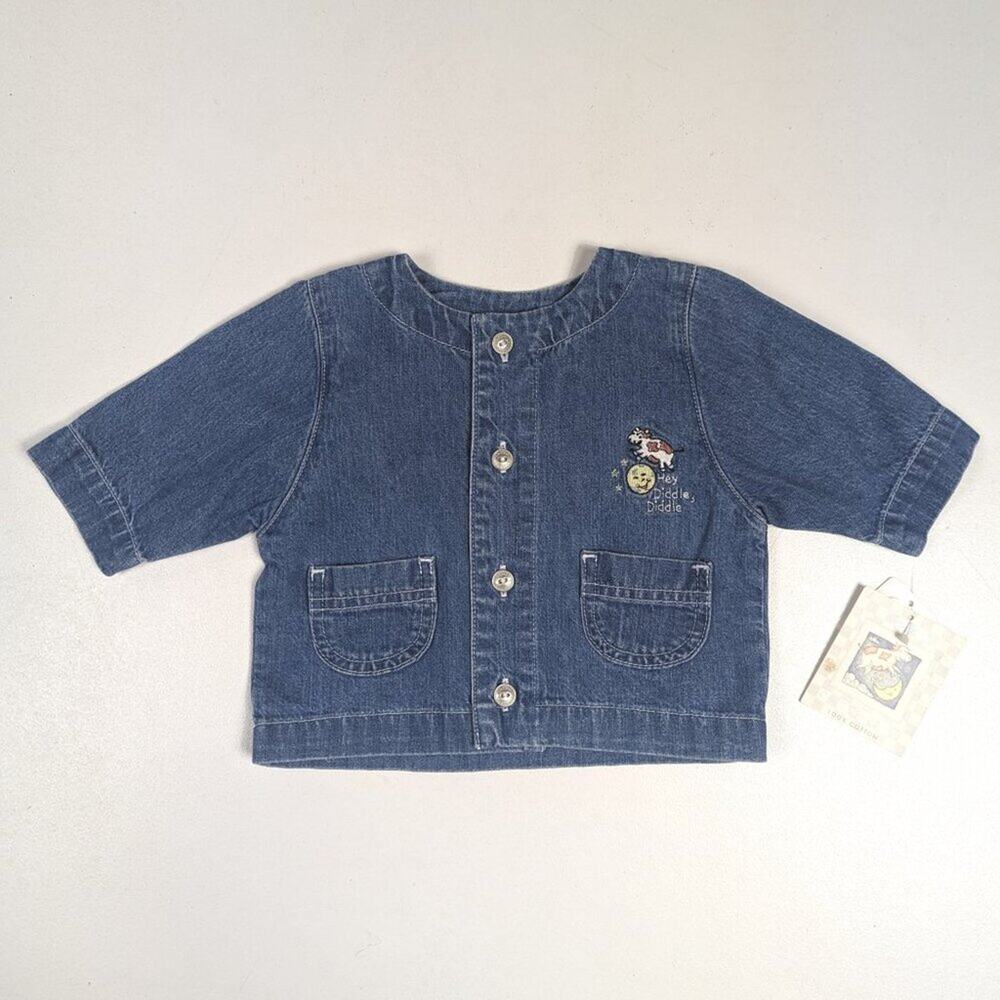 Vtg Carter's Denim Top Baby Sz 0-3m 90s Hey Diddle Diddle Cow Moon